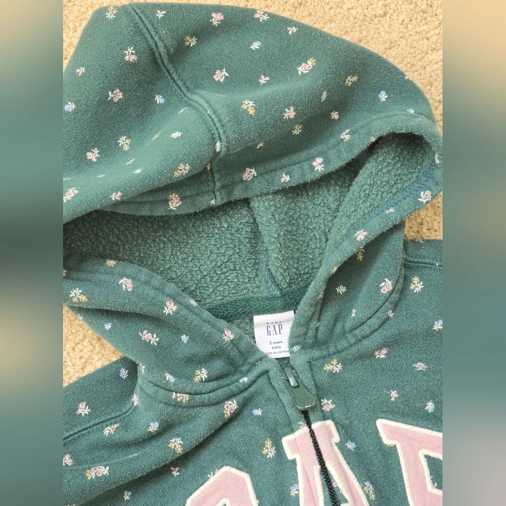 babyGap Logo Zip Hoodie and Pants Set with Floral Long Sleeve Top